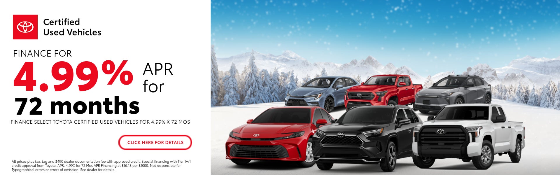  Finance Select Toyota Certified Used Vehicles for 4.99% x 7